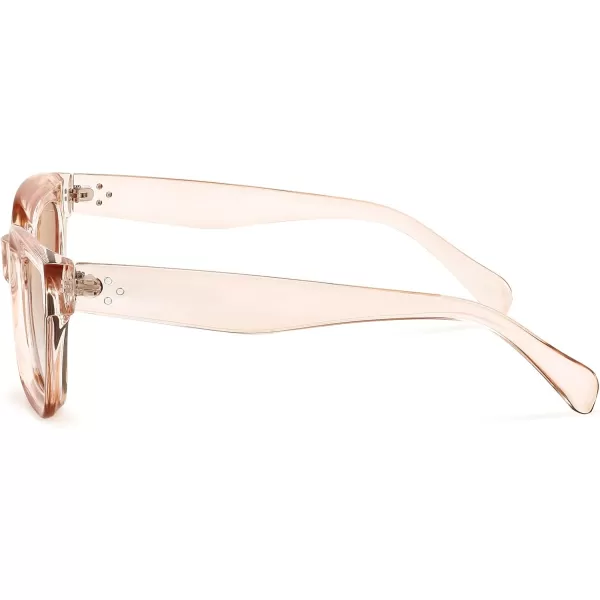 FEISEDY Classic Women Sunglasses Fashion Thick Square Sun Glasses Chunky Frame UV400 B2471Champagne Brown Lenses