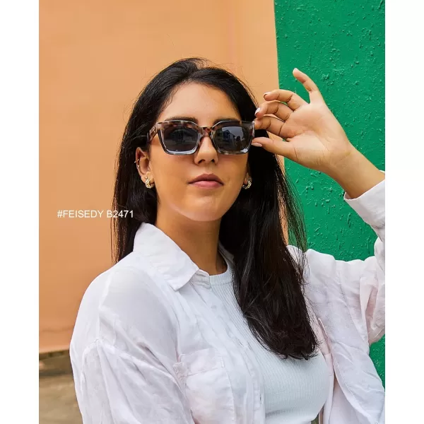 FEISEDY Classic Women Sunglasses Fashion Thick Square Sun Glasses Chunky Frame UV400 B2471Cream Grey Leopard