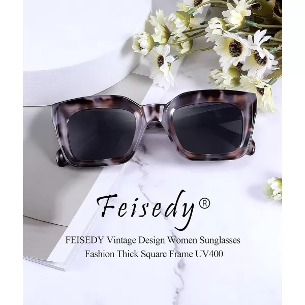 FEISEDY Classic Women Sunglasses Fashion Thick Square Sun Glasses Chunky Frame UV400 B2471Cream Grey Leopard