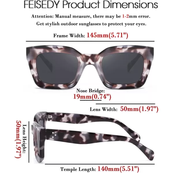 FEISEDY Classic Women Sunglasses Fashion Thick Square Sun Glasses Chunky Frame UV400 B2471Cream Grey Leopard