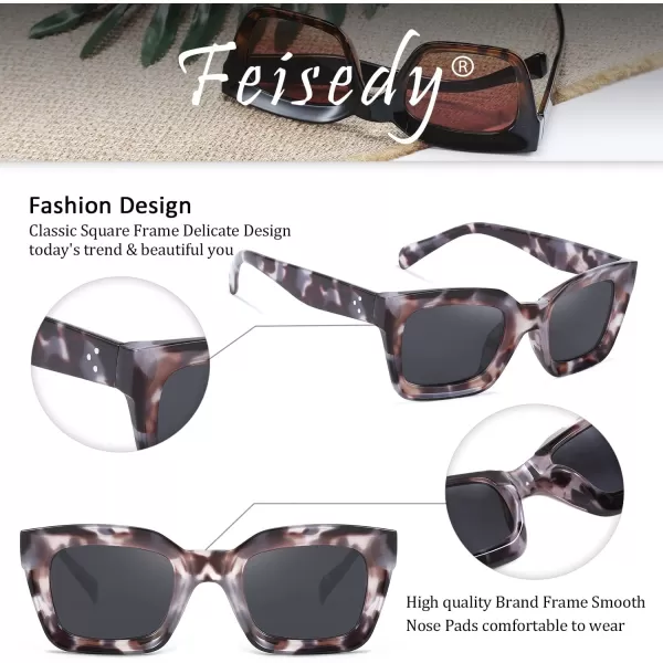 FEISEDY Classic Women Sunglasses Fashion Thick Square Sun Glasses Chunky Frame UV400 B2471Cream Grey Leopard