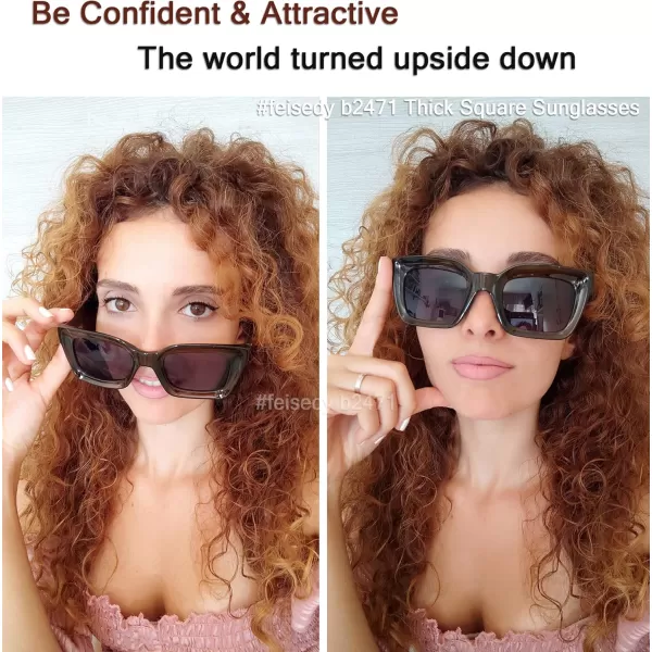 FEISEDY Classic Women Sunglasses Fashion Thick Square Sun Glasses Chunky Frame UV400 B2471Olive