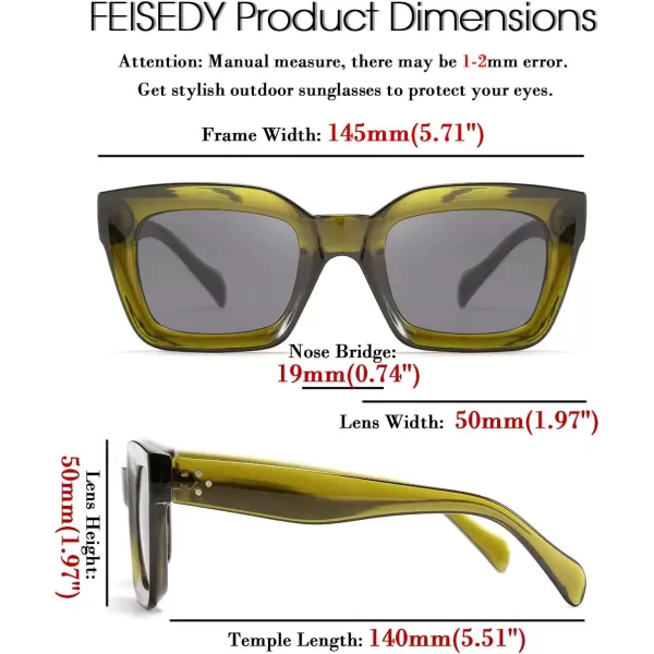 FEISEDY Classic Women Sunglasses Fashion Thick Square Sun Glasses Chunky Frame UV400 B2471Olive