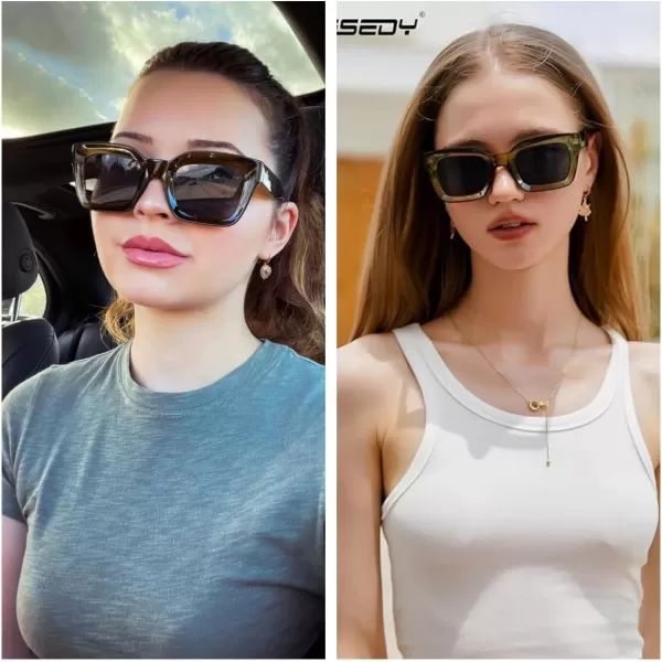 FEISEDY Classic Women Sunglasses Fashion Thick Square Sun Glasses Chunky Frame UV400 B2471Olive