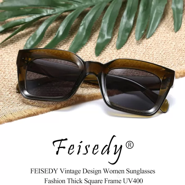 FEISEDY Classic Women Sunglasses Fashion Thick Square Sun Glasses Chunky Frame UV400 B2471Olive