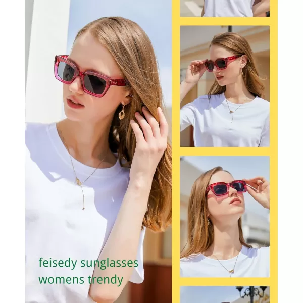 FEISEDY Classic Women Sunglasses Fashion Thick Square Sun Glasses Chunky Frame UV400 B2471Rose Havana