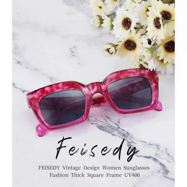 FEISEDY Classic Women Sunglasses Fashion Thick Square Sun Glasses Chunky Frame UV400 B2471Rose Havana