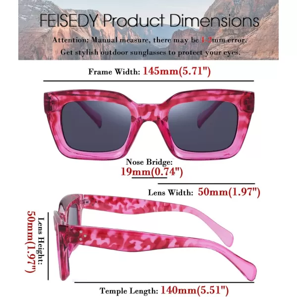 FEISEDY Classic Women Sunglasses Fashion Thick Square Sun Glasses Chunky Frame UV400 B2471Rose Havana