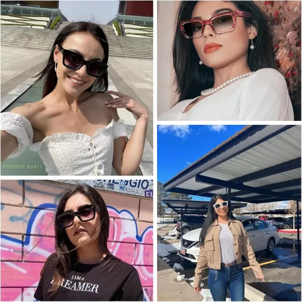 FEISEDY Classic Women Sunglasses Fashion Thick Square Sun Glasses Chunky Frame UV400 B2471Rose Havana