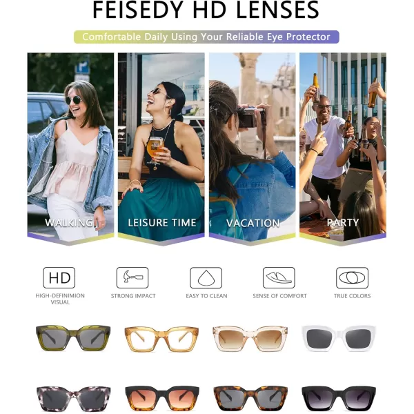 FEISEDY Classic Women Sunglasses Fashion Thick Square Sun Glasses Chunky Frame UV400 B2471Rose Havana