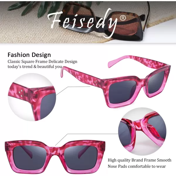 FEISEDY Classic Women Sunglasses Fashion Thick Square Sun Glasses Chunky Frame UV400 B2471Rose Havana