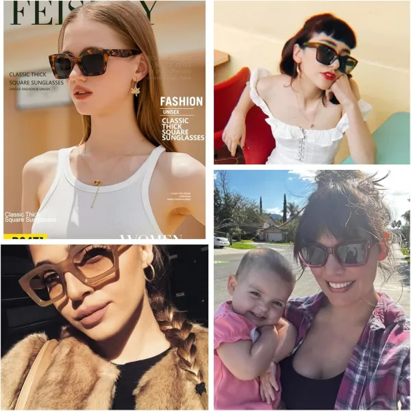 FEISEDY Classic Women Sunglasses Fashion Thick Square Sun Glasses Chunky Frame UV400 B2471Tortoise