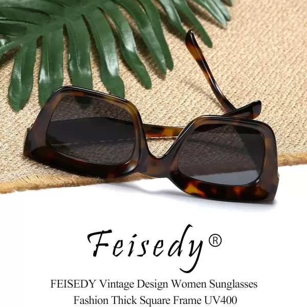 FEISEDY Classic Women Sunglasses Fashion Thick Square Sun Glasses Chunky Frame UV400 B2471Tortoise