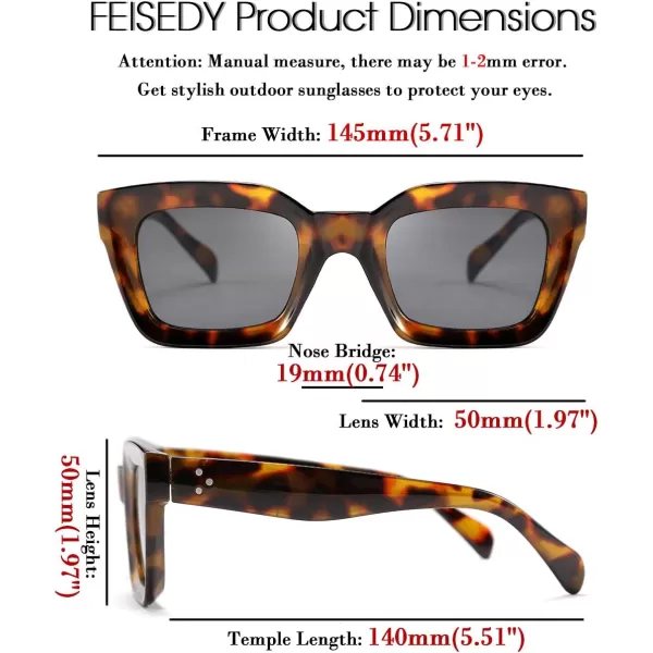 FEISEDY Classic Women Sunglasses Fashion Thick Square Sun Glasses Chunky Frame UV400 B2471Tortoise