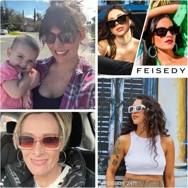 FEISEDY Classic Women Sunglasses Fashion Thick Square Sun Glasses Chunky Frame UV400 B2471Transparent Pink Purple