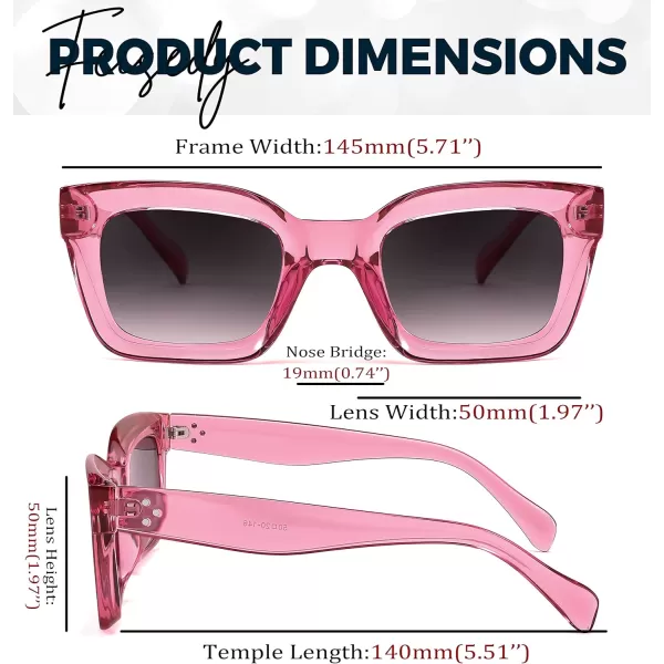 FEISEDY Classic Women Sunglasses Fashion Thick Square Sun Glasses Chunky Frame UV400 B2471Transparent Pink Purple