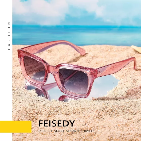 FEISEDY Classic Women Sunglasses Fashion Thick Square Sun Glasses Chunky Frame UV400 B2471Transparent Pink Purple