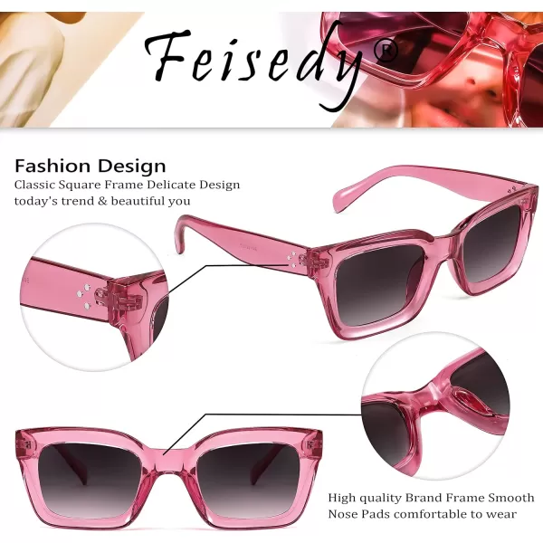 FEISEDY Classic Women Sunglasses Fashion Thick Square Sun Glasses Chunky Frame UV400 B2471Transparent Pink Purple