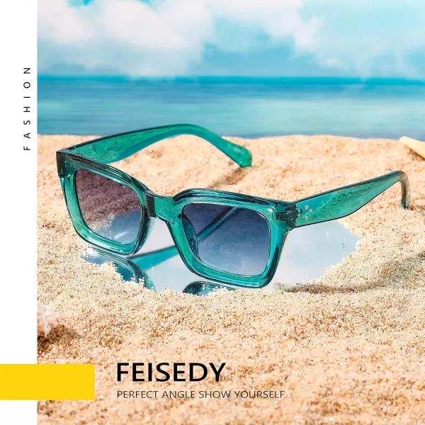 FEISEDY Classic Women Sunglasses Fashion Thick Square Sun Glasses Chunky Frame UV400 B2471Transparent Turquoise