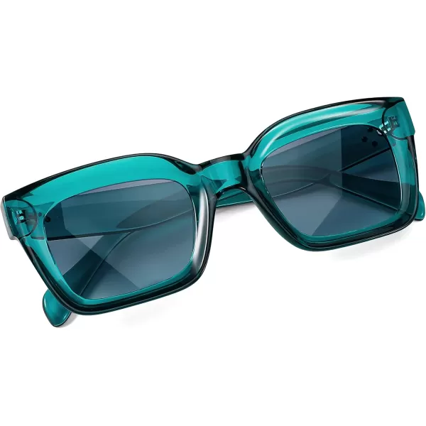 FEISEDY Classic Women Sunglasses Fashion Thick Square Sun Glasses Chunky Frame UV400 B2471Transparent Turquoise
