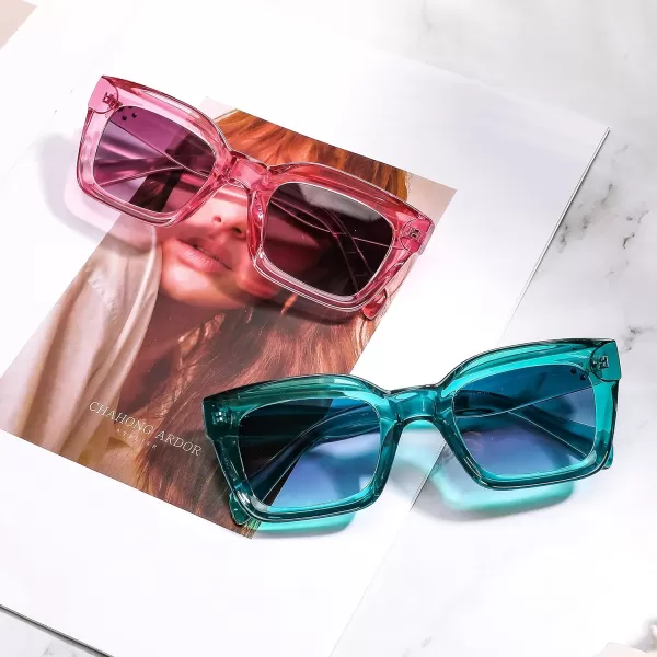 FEISEDY Classic Women Sunglasses Fashion Thick Square Sun Glasses Chunky Frame UV400 B2471Transparent Turquoise