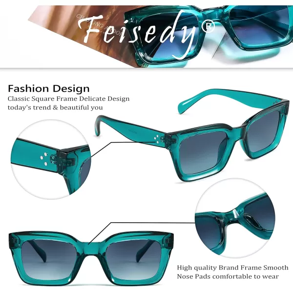 FEISEDY Classic Women Sunglasses Fashion Thick Square Sun Glasses Chunky Frame UV400 B2471Transparent Turquoise