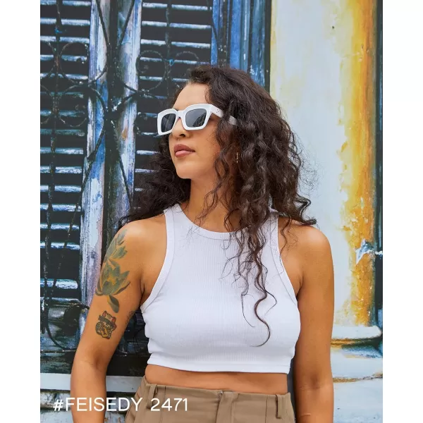 FEISEDY Classic Women Sunglasses Fashion Thick Square Sun Glasses Chunky Frame UV400 B2471White