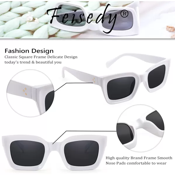 FEISEDY Classic Women Sunglasses Fashion Thick Square Sun Glasses Chunky Frame UV400 B2471White