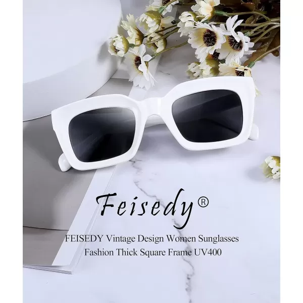 FEISEDY Classic Women Sunglasses Fashion Thick Square Sun Glasses Chunky Frame UV400 B2471White