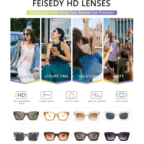FEISEDY Classic Women Sunglasses Fashion Thick Square Sun Glasses Chunky Frame UV400 B2471White
