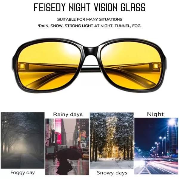 FEISEDY Classic Womens Night Glasses Driving Anti Glare Wrap Around Yellow Sunglasses B2548Black
