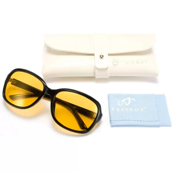 FEISEDY Classic Womens Night Glasses Driving Anti Glare Wrap Around Yellow Sunglasses B2548Black