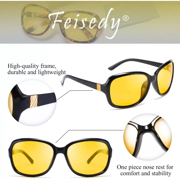 FEISEDY Classic Womens Night Glasses Driving Anti Glare Wrap Around Yellow Sunglasses B2548Black
