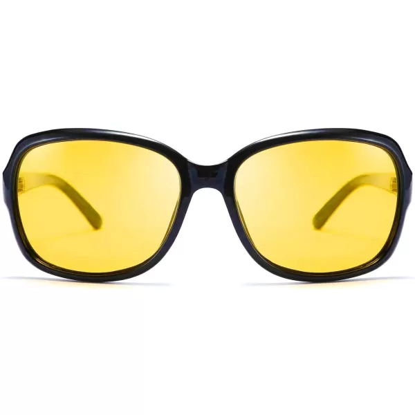 FEISEDY Classic Womens Night Glasses Driving Anti Glare Wrap Around Yellow Sunglasses B2548Black