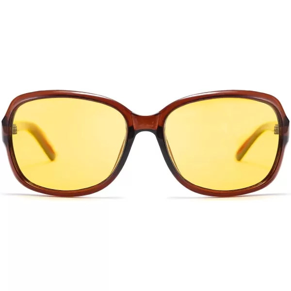 FEISEDY Classic Womens Night Glasses Driving Anti Glare Wrap Around Yellow Sunglasses B2548Brown