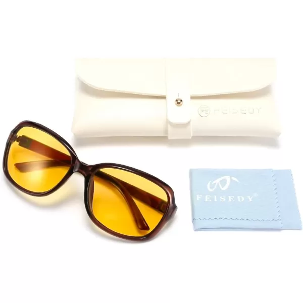 FEISEDY Classic Womens Night Glasses Driving Anti Glare Wrap Around Yellow Sunglasses B2548Brown