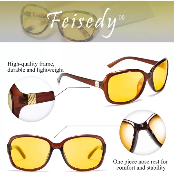 FEISEDY Classic Womens Night Glasses Driving Anti Glare Wrap Around Yellow Sunglasses B2548Brown