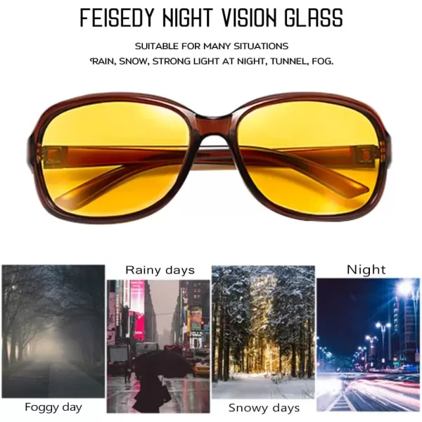 FEISEDY Classic Womens Night Glasses Driving Anti Glare Wrap Around Yellow Sunglasses B2548Brown