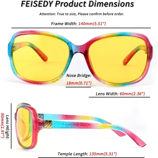 FEISEDY Classic Womens Night Glasses Driving Anti Glare Wrap Around Yellow Sunglasses B2548Flashing Multicolor