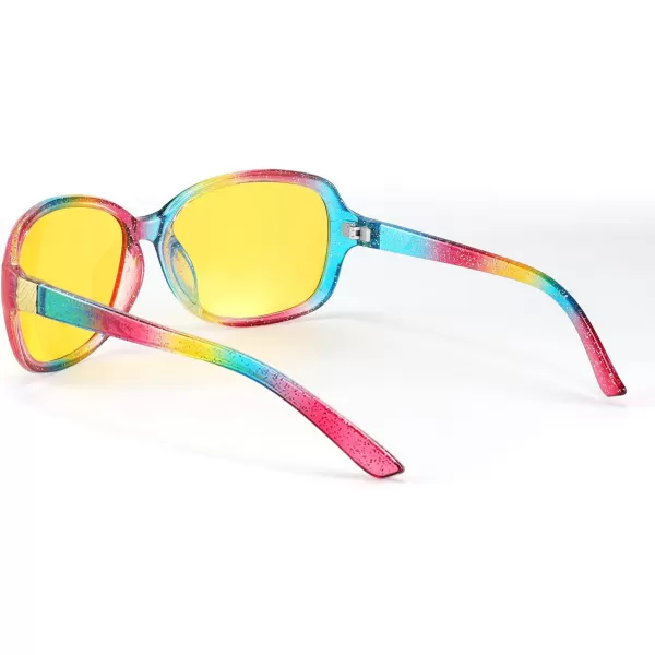 FEISEDY Classic Womens Night Glasses Driving Anti Glare Wrap Around Yellow Sunglasses B2548Flashing Multicolor