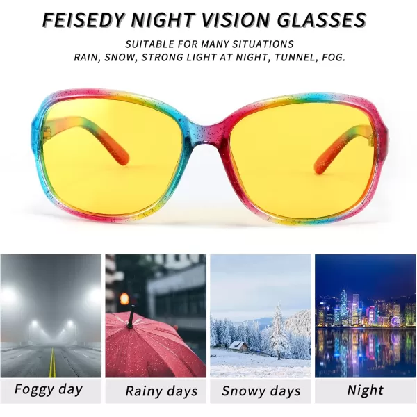 FEISEDY Classic Womens Night Glasses Driving Anti Glare Wrap Around Yellow Sunglasses B2548Flashing Multicolor