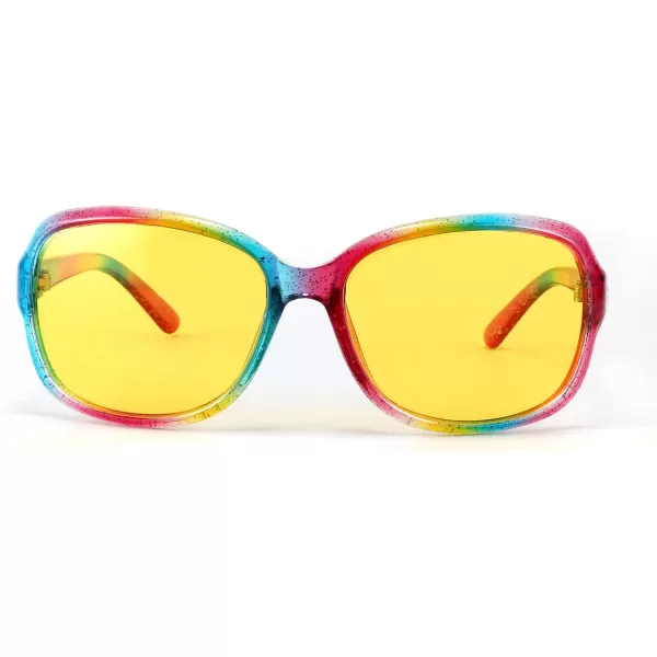 FEISEDY Classic Womens Night Glasses Driving Anti Glare Wrap Around Yellow Sunglasses B2548Flashing Multicolor