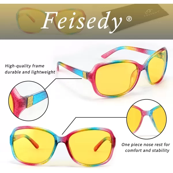 FEISEDY Classic Womens Night Glasses Driving Anti Glare Wrap Around Yellow Sunglasses B2548Flashing Multicolor