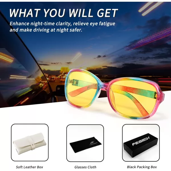 FEISEDY Classic Womens Night Glasses Driving Anti Glare Wrap Around Yellow Sunglasses B2548Flashing Multicolor