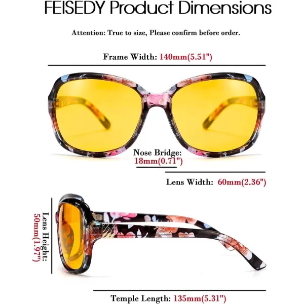 FEISEDY Classic Womens Night Glasses Driving Anti Glare Wrap Around Yellow Sunglasses B2548Floral
