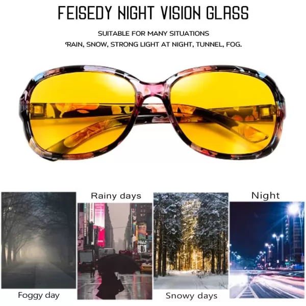 FEISEDY Classic Womens Night Glasses Driving Anti Glare Wrap Around Yellow Sunglasses B2548Floral
