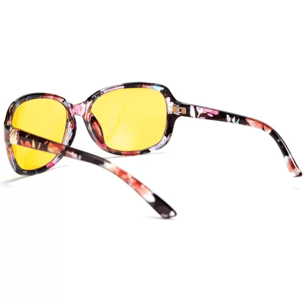 FEISEDY Classic Womens Night Glasses Driving Anti Glare Wrap Around Yellow Sunglasses B2548Floral