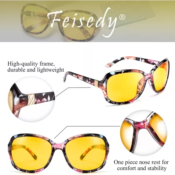 FEISEDY Classic Womens Night Glasses Driving Anti Glare Wrap Around Yellow Sunglasses B2548Floral