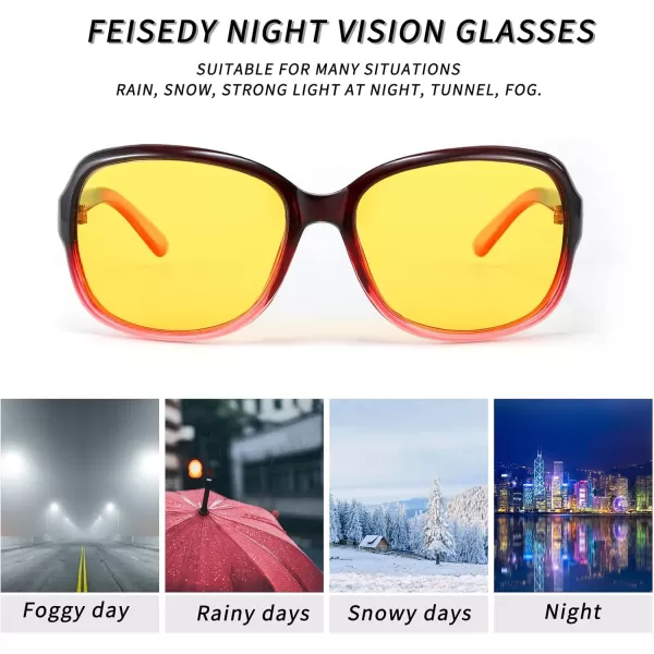 FEISEDY Classic Womens Night Glasses Driving Anti Glare Wrap Around Yellow Sunglasses B2548Red Wine