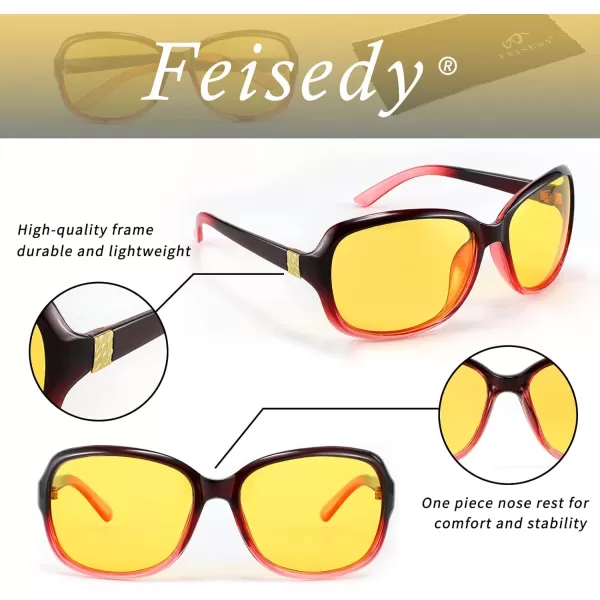 FEISEDY Classic Womens Night Glasses Driving Anti Glare Wrap Around Yellow Sunglasses B2548Red Wine